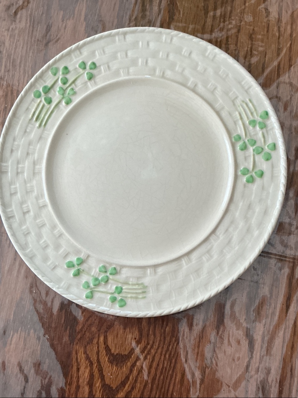 Shamrock ☘️ White Ceramic Deserts Plate with Green Floral Accents set of 4 NWOT